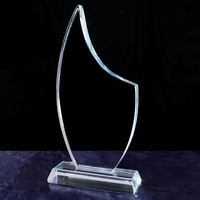 Trophées et médailles en verre personnalisables avec gravure, en forme de flamme, avec base vierge
