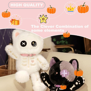 Peluche chat squelette personnalisée de haute qualité, chaton gothique blanc, animaux en peluche effrayants, poupée chat squelette pour cadeaux d'enfants - Product Image 4