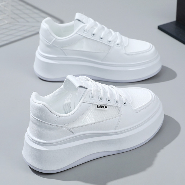 2025 New Women's White Sneakers Versatile Casual Platform Height Increasing Shoes With Breathable Thick Sole Mesh Insole