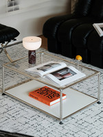 Table basse modulable et portable, écologique, style minimaliste moderne, en fer et verre, double couche, carrée, avec rangement, pour salon