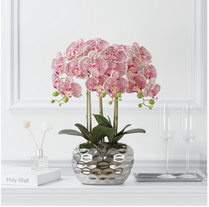 กล้วยไม้เทียมในแจกันสีทองกล้วยไม้ปลอมสีขาวจัดดอกไม้สีขาว - Product Image 3