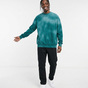 Jersey de otoño personalizado, sudaderas con capucha de dos tonos, verde claro, lavado con ácido, hombros caídos, acanalado, cuello redondo, tinte de corbata, sudadera para hombre - Product Image 1