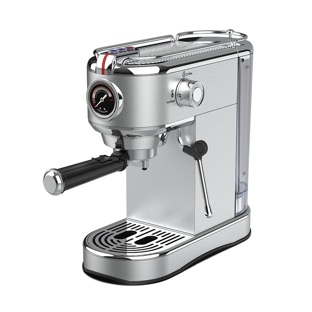 Single Serve Electric Espresso Coffee Maker Semi-automatic Stainless Steel for Office Use Featuring Manual Hot Water System