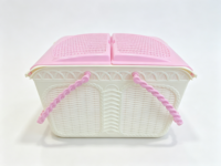 Panier de rangement rectangulaire ventilé en plastique PP, style tressé, avec poignées et double couvercle, portable, pour salle de bain, vente en gros usine