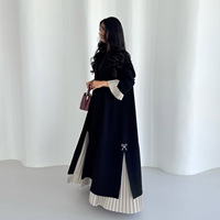 Abaya de luxe pour femmes musulmanes de Dubaï, robe longue noire plissée avec patchwork, kimono cardigan, kaftan modeste, robe femme, vêtements islamiques