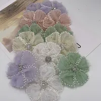 Mode 3D strass perle fleur patchs perlé maille garnitures robe de mariée garnitures de mariée Appliques