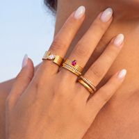 Cincin Gelombang 3 Gaya Baru Boho Row Pink Zircon Stripe Beauty Dazan Lapisan Emas 18k PVD Baja Anti Karat Anti Kusam Perhiasan Wanita