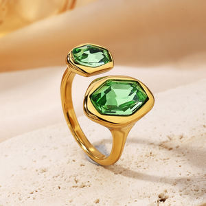 Summer Vibe Peridot Green Zircon <span class=keywords><strong>Oasis</strong></span> Ring Mujeres 18K Gold PVD Plating Acero inoxidable Open End Design Anillo de cóctel para mujeres - Product Image 2