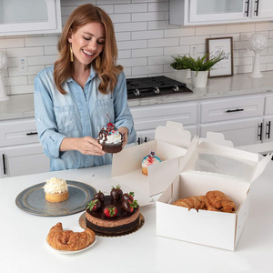 Cajas cuadradas personalizadas para tartas de cumpleaños, embalaje de papel de Pizza, panadería blanca con ventana, venta al por mayor - Product Image 2