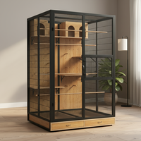 Cage à oiseaux en bois écologique faite à la main, cage à perroquet moyenne avec motif imprimé, mobilier de maison pour animaux de compagnie tendance