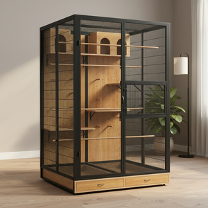 Handgemaakte milieuvriendelijke houten glazen vogelvolière, middelgrote papegaaienkooi met printdesign, modieus huisdiermeubilair - Product Image 5