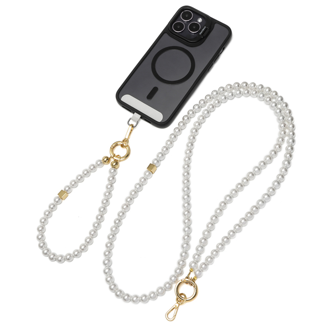 Pearly Phone Chain Cross Body Phone Strap Wrist Chain Pearl Beads With Laser Engraved Clasps in Gold