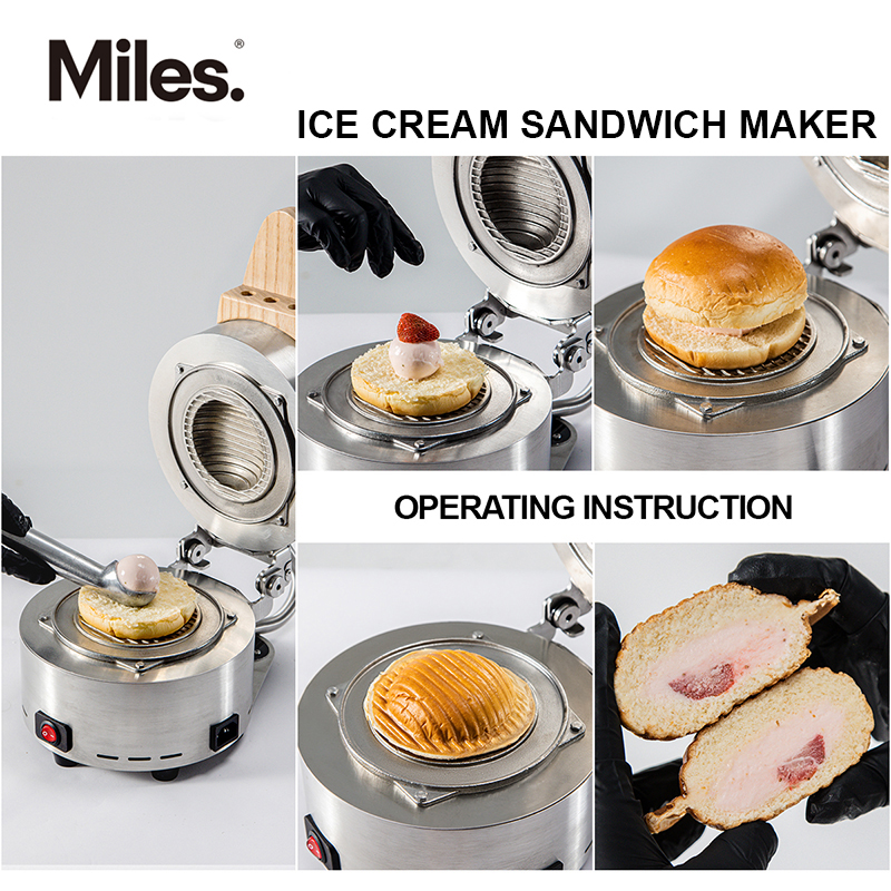 Electric Ice Cream Burger Maker, Single Non-Stick Burger Waffle Making Machine, 1000KW 110V Commerical Ice Cream Sandwich Panini Press
