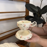 Ensemble tasse et soucoupe à café en céramique peintes à la main, style français, multicolores, avec cuillère, réutilisables, durables, sans danger pour les aliments