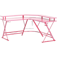 Pink Computer Corner Writing PC Latop Study Workstation PC Gaming Desk L Shaped Pink Gaming Escritorios RGB Gaming Mesas para niñas