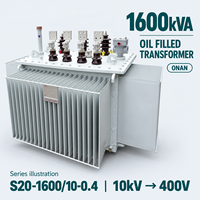Transformateur de distribution triphasé immergé dans l'huile, puissance nominale 1600 KVA, 10/10,5/11 kV vers 400 V, 50/60 Hz, ONAN, cuivre/aluminium, personnalisable