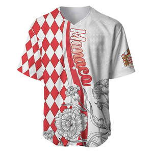 Monaco National Day Baseball Jersey Stemma Misto di Garofano Rosso Modello Sport Uniforme Personalizzato Maglia da Baseball per gli Uomini - Product Image 4