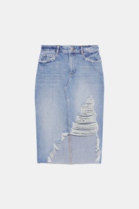 Moustache effet déchiré denim femmes jupes de mode stretch bleu <span class=keywords><strong>dames</strong></span> jeans jupes - Product Image 6