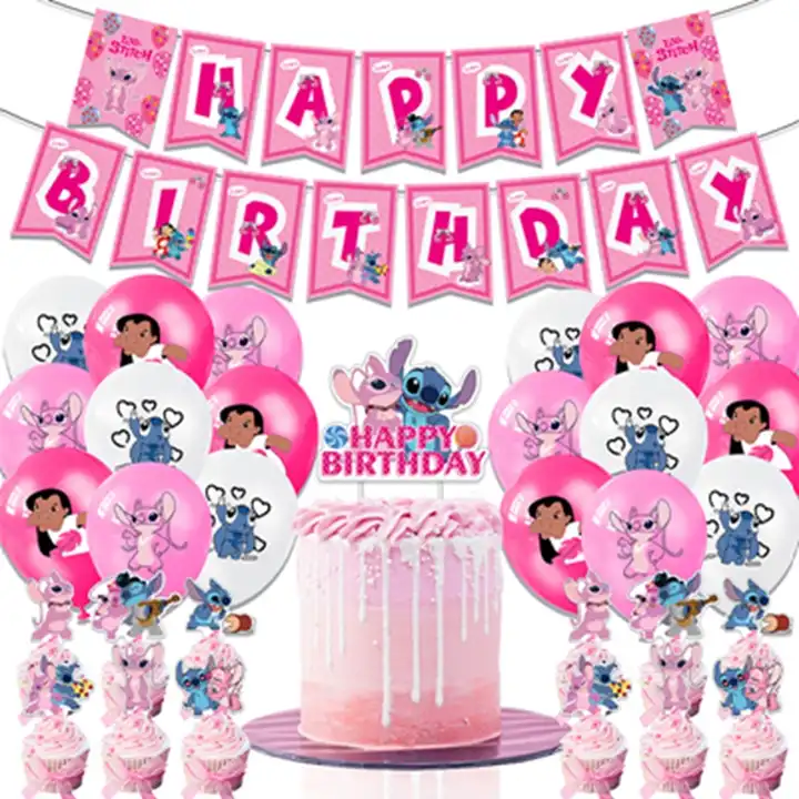 Ballon d'anniversaire pour enfants, fête à thème Disney Lilo & Stitch,  bannière, drapeau, gâteau, décoration, fournitures pour réception-cadeau  pour bébé - AliExpress