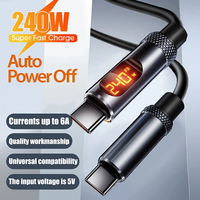 Kabel USB C ke USB C 240W Fleksibel Silikon PD 3.0 Pengisian Cepat Kabel Data dengan Layar Digital untuk iPhone iPad Galaxy Xiaomi