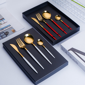 Gold Titanium Plated Stainless Steel Steak Knife <b>Fork</b> <b>Spoon</b> <b>Set</b> 4 Piece Western Cutlery For Business Gifts - Product Image 1