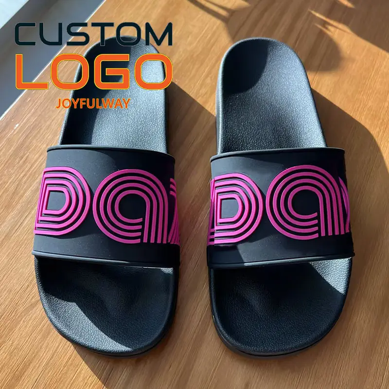 manufactured PVC slides custom logo, luxury 3D logo rubber upper custom sliders men custom slippers with logo