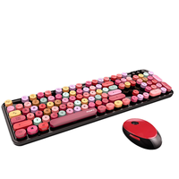 Set Keyboard dan Mouse Mini nirkabel Retro 2.4G, Set Keyboard dan Mouse kantor Game bentuk bundar 104G