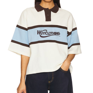 Suéter de Mujer con Logotipo Personalizado OEM, Manga Corta, Informal, de Punto, con Rayas de Fútbol, Jersey de Punto - Product Image 1