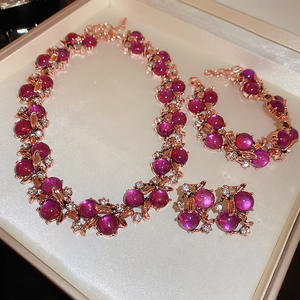 עגילי יהלום פרחוניים 2 יחידות/סט זהב סיטונאי, שרשרת צ'וקר פרחונית קריסטל צבעונית עם אבני חן לנשים, מתנה לכלה - Product Image 5