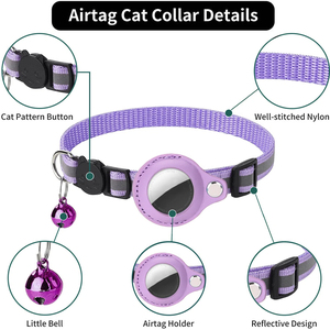 Collar Ajustable Reflectante <span class=keywords><strong>para</strong></span> <span class=keywords><strong>Gatos</strong></span> con Soporte <span class=keywords><strong>para</strong></span> AirTag, Collar de Seguridad con Cierre de Seguridad y Campana <span class=keywords><strong>para</strong></span> <span class=keywords><strong>Gatos</strong></span>, Compatible con Apple AirTag, Antipérdida, <span class=keywords><strong>GPS</strong></span> - Product Image 2