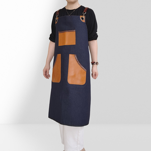 Delantal de trabajo para barista, delantal de mezclilla con bolsillos de cuero, delantal estilo coreano para artistas de uñas, pintores y peluqueros - Product Image 3