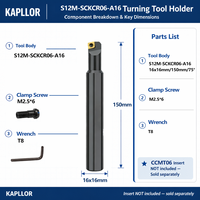 Porte-outil de perçage à vis à diamètre variable S12M-SCKCR06-A16 pour trous intérieurs de 75 degrés, à têtes carrées grandes et petites
