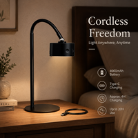 Lampe de table LED moderne rechargeable à col de cygne avec télécommande, 4000 mAh, 3 couleurs, intensité réglable, sans fil, pour étude et lecture, OEM ODM