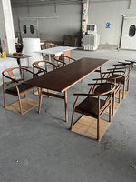 Chaise de salle à manger en bois massif de style moderne du milieu du siècle, finition noyer foncé, fauteuil en bois de frêne avec siège en cuir PU pour hôtel et restaurant