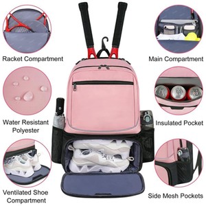 Sports Racket <b>Backpack</b> Large Capacity <b>Waterproof</b> Shoe Storage Outdoor Sports Pink Unisex Casual <b>Backpack</b> With Detachable Straps - Product Image 2