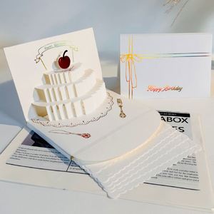 High-End Rectangle 3D Stereo Birthday Cake <b>Envelope</b> Photo Storage Postcard Card Hot Stamped Blessing <b>Gift</b> Box Holy White - Product Image 1