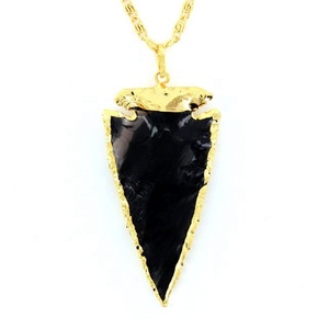 Đen <span class=keywords><strong>Obsidian</strong></span> <span class=keywords><strong>Electroplated</strong></span> đầu mũi tên Mặt dây chuyền vòng cổ với Chuỗi Phong Thủy Ấn Độ nghệ thuật mini thần tượng đồ trang sức độc đáo - Product Image 1