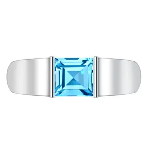 Fine Blue Topaz Jewelry 925 Sterling Silver Princess Cut Blue Topaz Men Jewelry Fine Men Ring