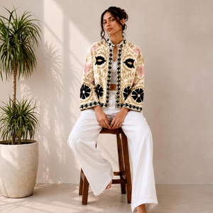 Veste pour femmes en coton TNT réversible à fleurs brodées, édition limitée, avec poches, coupe décontractée de qualité supérieure - Product Image 1