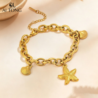 Modernas Pulseras de Cadena con Eslabones de Acero Inoxidable Chapadas en Oro de 18K, con Forma de Estrella de Mar y Corazón, Multi Estilo, Elegantes, Resistentes al Agua, para Mujer, Regalo