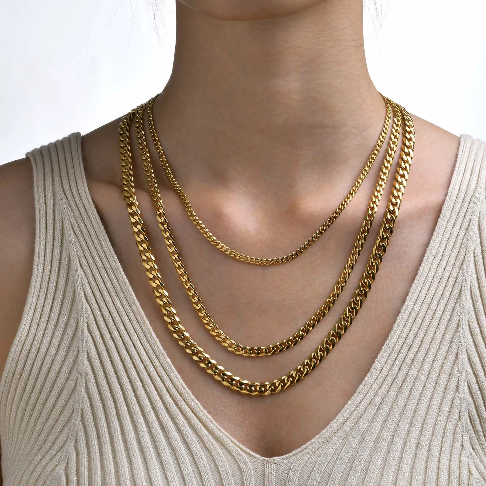 Aço Inoxidável Seis Lados Milled Chain Necklace Sliver Colar De Aço Inoxidável De Ouro Jóias De Design Para As Mulheres