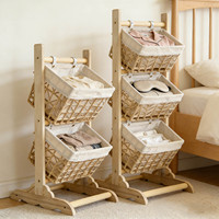 Panier de rangement rectangulaire moderne en rotin naturel durable et bois massif, tressé à la main, pour intérieur décontracté style ferme