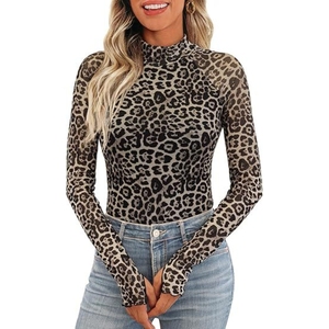 New Pullover High Neck Long Sleeve <b>Tops</b> Women's Casual Slim Printed Bottom Shirt T-Shirt Fashion - Product Image 1