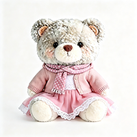 Ours en peluche gris bouclé style mignon avec jupe à bordure dentelle, tenue personnalisable, jouet en peluche super doux avec logo sur mesure