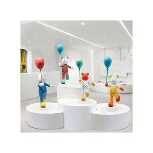 Inside Decoration Popular Resin Fiberglass Colorful Many Pieces Bear with Balloon Statue