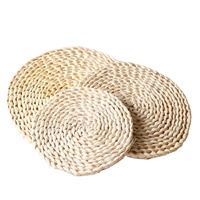 Set de table rond fait main en jonc de maïs naturel tressé, écologique, dessous de verre et sous-plat isolant