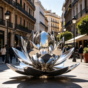 Real Estate Sales Office Luxury Modern Decorative 3D Customizable Stainless Steel <b>Mirror</b> Creative Lotus Fountain Sculpture - Product Image 6