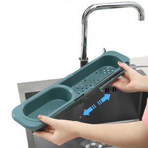 Telescopic Kitchen Sink Organizer Telescopic Sink <b>Storage</b> Rack Holder Adjustable Colander <b>Collapsible</b> Drainer Basket - Product Image 2