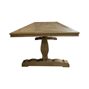 ชุดโต๊ะรับประทานอาหารยาวแบบขาตั้งไม้โอ๊คแท้สไตล์ฝรั่งเศสโบราณหรูหรา รุ่น T159-300P พร้อมพื้นผิว<span class=keywords><strong>ไม้</strong></span>ปาร์เก้ เหมาะสำหรับงานแต่งงานและงานอีเว้นท์ - Product Image 4