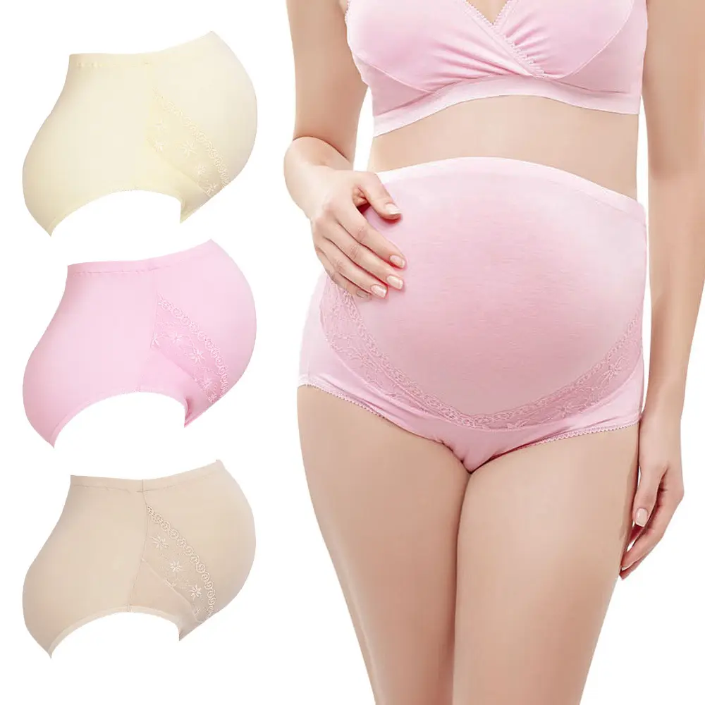 Women High Waist Pregnancy Panties Modal Lace Pregnant Briefs Over the Bump Soft Breathable Maternity Panties